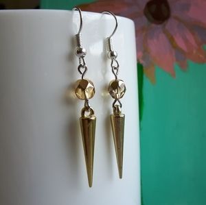 Gold spike earrings with gold fire polish crystals
